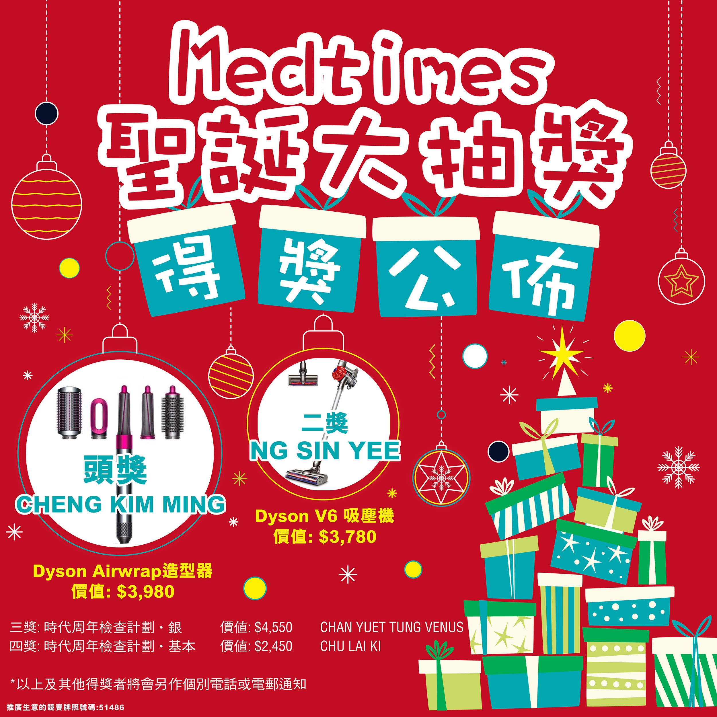 時代醫療集團 聖誕大抽獎得獎公佈